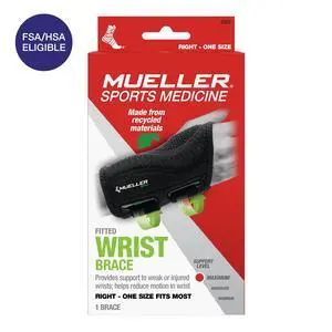Mueller Green Fitted Wrist Brace, Right Hand, Unisex, One Size Fits Most, Black Mueller Green Fitted Wrist Brace, Right Hand, Unisex, One Size Fits Most, Black