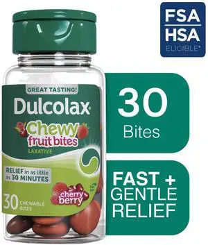 Dulcolax Saline Laxative Chewy Fruit Bites, Cherry Berry Flavor, Magnesium Hydroxide 600 mg, Fast & Gentle Constipation Relief, 30 Count Dulcolax Saline Laxative Chewy Fruit Bites, Cherry Berry Flavor, Magnesium Hydroxide 600 mg, Fast & Gentle Constipation Relief, 30 Count