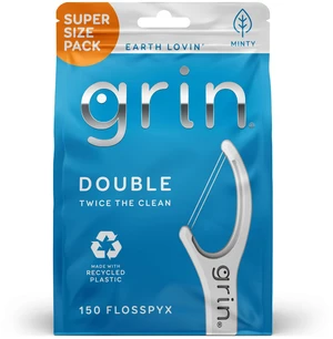 GRIN Double Flosspyx Floss Picks, 150 Count, Minty Flavor, Recycled Plastic, 2 Lines of Strong Floss, Longer Floss Head, Includes Safe Soft Fold-Back Tooth Pick GRIN Double Flosspyx Floss Picks, 150 Count, Minty Flavor, Recycled Plastic, 2 Lines of Strong Floss, Longer Floss Head, Includes Safe Soft Fold-Back Tooth Pick