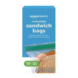 Basics Reclosable Double Zipper Sandwich Storage Bags, BPA Free, 100 Count Basics Reclosable Double Zipper Sandwich Storage Bags, BPA Free, 100 Count