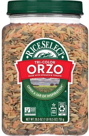 RiceSelect Tri-Color Orzo Rice-Shaped Pasta, Spinach and Tomato Flavored RiceSelect Tri-Color Orzo Rice-Shaped Pasta, Spinach and Tomato Flavored