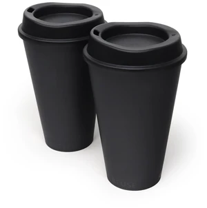 Rolling Sands 16 oz Reusable Coffee Cups with Lids 2-Pack, USA Made, Black, Hot or Cold Drinks, Dishwasher and Microwave Safe Rolling Sands 16 oz Reusable Coffee Cups with Lids 2-Pack, USA Made, Black, Hot or Cold Drinks, Dishwasher and Microwave Safe