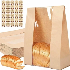 30-Pack Bread Paper Bags with Window, Includes 30 Homemade Bread Storage Label Seal Stickers (13.7x8.3x3.5 Inches) 30-Pack Bread Paper Bags with Window, Includes 30 Homemade Bread Storage Label Seal Stickers (13.7x8.3x3.5 Inches)