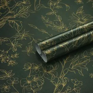 Hopepak Gold and Green Floral Peel and Stick Wallpaper 17.3" x 78.7" Self-Adhesive Removable Waterproof Vinyl Roll for Bedroom, Bathroom, Living Room Hopepak Gold and Green Floral Peel and Stick Wallpaper 17.3" x 78.7" Self-Adhesive Removable Waterproof Vinyl Roll for Bedroom, Bathroom, Living Room
