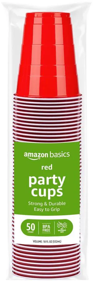 Basics 18oz Disposable Plastic Party Cups, 50 Count, Red, BPA-Free, Sturdy for Cold Drinks Basics 18oz Disposable Plastic Party Cups, 50 Count, Red, BPA-Free, Sturdy for Cold Drinks