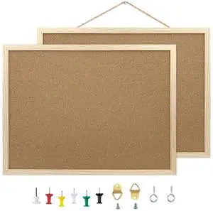 2 Pack Cork Bulletin Board, 15.7"x11.81", Oak Wood Finish Frame, for Wall Office Home School, with Pins, Eye Bolts, Gaskets, Screws 2 Pack Cork Bulletin Board, 15.7"x11.81", Oak Wood Finish Frame, for Wall Office Home School, with Pins, Eye Bolts, Gaskets, Screws