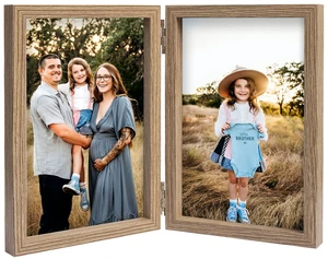 AVEAX Double 4x6 Hinged Folding Picture Frame with Plexiglass Front, Vertical Desktop, Wood Grain AVEAX Double 4x6 Hinged Folding Picture Frame with Plexiglass Front, Vertical Desktop, Wood Grain