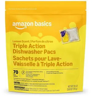 Amazon Basics Triple Action Dishwasher Pacs, Lemon Scent, 70 Count Amazon Basics Triple Action Dishwasher Pacs, Lemon Scent, 70 Count