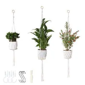 Macrame Plant Hanger 3 Pack - 35/41/47Inch Handmade Boho Hanging Planter Basket with Screw Hooks, S-Hooks, and Extension Rope for Indoor Plants, White (Pots Not Included) Macrame Plant Hanger 3 Pack - 35/41/47Inch Handmade Boho Hanging Planter Basket with Screw Hooks, S-Hooks, and Extension Rope for Indoor Plants, White (Pots Not Included)
