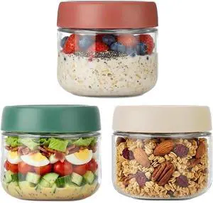 3Pack 10oz Glass Overnight Oats Containers with Screw Lids, Wide Mouth Storage Jars for Salad Dressing, Fruit, Veggies, Sauce, Snacks, Meal Prep 3Pack 10oz Glass Overnight Oats Containers with Screw Lids, Wide Mouth Storage Jars for Salad Dressing, Fruit, Veggies, Sauce, Snacks, Meal Prep