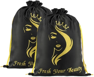 2PCS Satin Storage Pouches for Multiple Hair Pieces, Soft Silky Drawstring Organizers for Extensions, Bundles, Styling Tools, Business Gift Containers - Black 2PCS Satin Storage Pouches for Multiple Hair Pieces, Soft Silky Drawstring Organizers for Extensions, Bundles, Styling Tools, Business Gift Containers - Black
