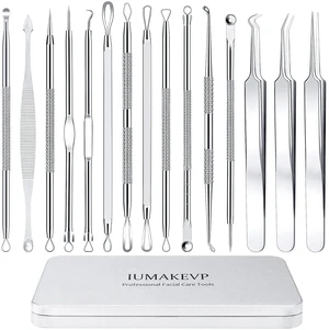IUMAKEVP 15PCS Professional Stainless Steel Blackhead Remover Comedone Extractor Tools with Metal Case Silver IUMAKEVP 15PCS Professional Stainless Steel Blackhead Remover Comedone Extractor Tools with Metal Case Silver