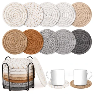 OIAHOMY 10 Pcs Boho Cotton Woven Drink Coasters with Holder, Absorbent Coaster for Various Cups, Ideal for Coffee Table Home Decor Gift, 4.3 Inches, Mixed Yellow OIAHOMY 10 Pcs Boho Cotton Woven Drink Coasters with Holder, Absorbent Coaster for Various Cups, Ideal for Coffee Table Home Decor Gift, 4.3 Inches, Mixed Yellow