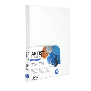 Deluxe Artist Stretched Canvas, 100% Cotton Acid-Free White, 12"x16", 2 Pieces Deluxe Artist Stretched Canvas, 100% Cotton Acid-Free White, 12"x16", 2 Pieces