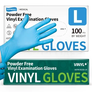 Supmedic Vinyl Medical Exam Gloves, Latex-Free, Powder-Free Disposable, Blue Supmedic Vinyl Medical Exam Gloves, Latex-Free, Powder-Free Disposable, Blue