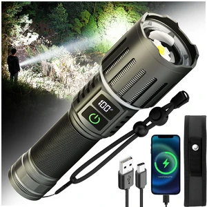 Victoper Rechargeable Flashlight, Titanium 5 Modes Zoomable, 1500 High Lumens, LED Power Display Tactical Flashlight with Holster for Camping Hunting Victoper Rechargeable Flashlight, Titanium 5 Modes Zoomable, 1500 High Lumens, LED Power Display Tactical Flashlight with Holster for Camping Hunting