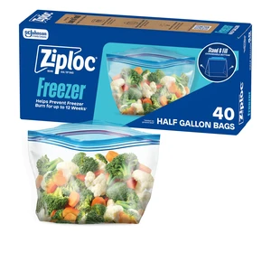 Ziploc Half Gallon Freezer Bags, Food Storage, 40 Count, Easy Open & Close Ziploc Half Gallon Freezer Bags, Food Storage, 40 Count, Easy Open & Close