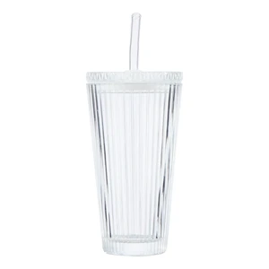 Better Homes & Gardens 21 oz Ribbed Glass Tumbler with Glass Lid and Straw Better Homes & Gardens 21 oz Ribbed Glass Tumbler with Glass Lid and Straw