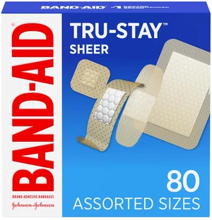 Band-Aid Tru-Stay Sheer Adhesive Bandages, Assorted Sizes, 80 Count Band-Aid Tru-Stay Sheer Adhesive Bandages, Assorted Sizes, 80 Count