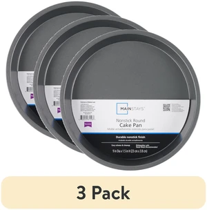 Mainstays 9"x9" Round Nonstick Steel Cake Pan, 3-Pack, Dark Gray Mainstays 9"x9" Round Nonstick Steel Cake Pan, 3-Pack, Dark Gray