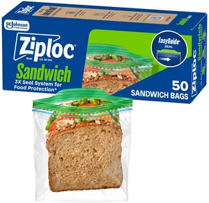 Ziploc Sandwich and Snack Bags, Easy Open and Close Plastic Food Storage Bags, 50 Count Ziploc Sandwich and Snack Bags, Easy Open and Close Plastic Food Storage Bags, 50 Count