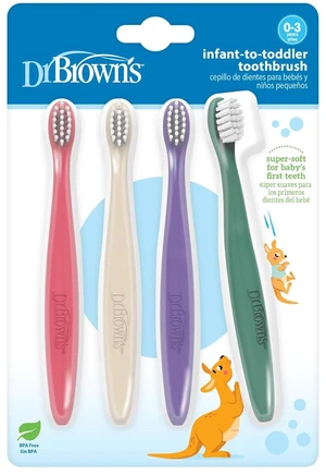 Dr. Brown's Infant-to-Toddler Toothbrush Set, Soft & Gentle Manual Toothbrushes for Baby, Pink/Ecru/Purple/Dark Green, BPA Free, 0-3 Years 4-Pack Dr. Brown's Infant-to-Toddler Toothbrush Set, Soft & Gentle Manual Toothbrushes for Baby, Pink/Ecru/Purple/Dark Green, BPA Free, 0-3 Years 4-Pack