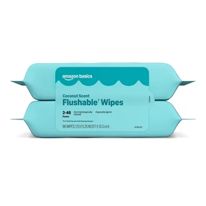 Amazon Basics Flushable Wipes, Coconut Scent, Hypoallergenic, Dermatologically Tested, 2 Packs of 48 (96 Count) Amazon Basics Flushable Wipes, Coconut Scent, Hypoallergenic, Dermatologically Tested, 2 Packs of 48 (96 Count)