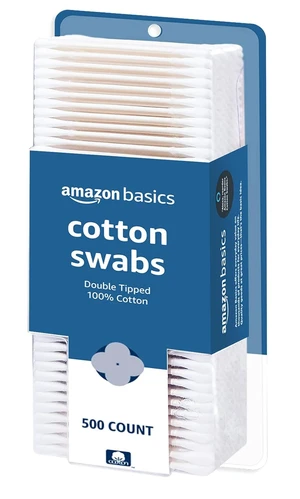 Amazon Basics Double-Tipped Cotton Swabs for Personal Hygiene and Baby Care, Cotton, Versatile, Baby Safe, 500 Count Amazon Basics Double-Tipped Cotton Swabs for Personal Hygiene and Baby Care, Cotton, Versatile, Baby Safe, 500 Count