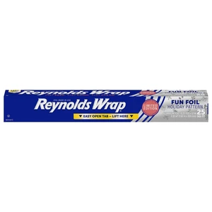 Reynolds Wrap Fun Foil, Embossed Aluminum Foil Roll, Features a Limited-Edition Holiday Pattern for Wrapping Food Gifts and Covering Holiday Dishes, 8.33 Yards X 12 Inches, 25 Sq. Ft. Reynolds Wrap Fun Foil, Embossed Aluminum Foil Roll, Features a Limited-Edition Holiday Pattern for Wrapping Food Gifts and Covering Holiday Dishes, 8.33 Yards X 12 Inches, 25 Sq. Ft.