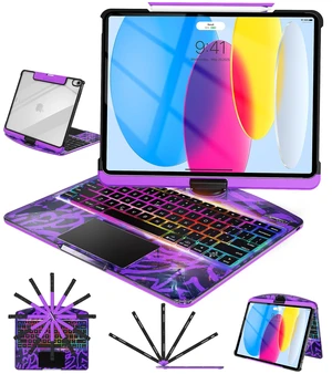 Auupgo Transparent Keyboard Case with Trackpad for iPad 11th Gen A16 (2025) & 10th Gen 10.9" (2022), 7-Color Backlit Wireless Bluetooth Keyboard with 360 Rotating Stand & Pencil Holder, Purple Auupgo Transparent Keyboard Case with Trackpad for iPad 11th Gen A16 (2025) & 10th Gen 10.9" (2022), 7-Color Backlit Wireless Bluetooth Keyboard with 360 Rotating Stand & Pencil Holder, Purple