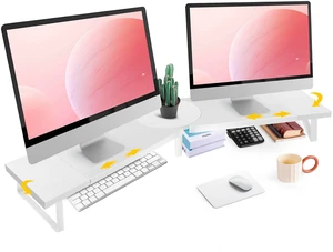 Across-Star Dual-Monitor Stand for Desk - Large Adjustable Length and Angle Riser for 2 Monitors, Double Computer Desktop Organizer, Shelf for TV, Laptop, Printer Across-Star Dual-Monitor Stand for Desk - Large Adjustable Length and Angle Riser for 2 Monitors, Double Computer Desktop Organizer, Shelf for TV, Laptop, Printer
