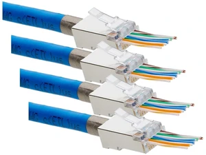 trueCABLE Cat6/6A RJ45 Pass Through Modular Plugs, Shielded (STP) External Ground Connector, UL Listed, EZ Crimp, Gold Plated 3 Prong 8P8C, 20 Pieces trueCABLE Cat6/6A RJ45 Pass Through Modular Plugs, Shielded (STP) External Ground Connector, UL Listed, EZ Crimp, Gold Plated 3 Prong 8P8C, 20 Pieces