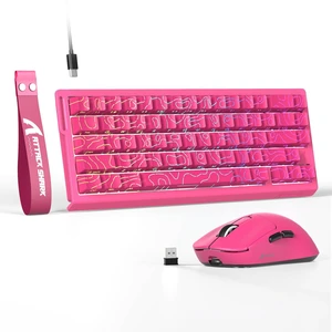 ATTACK SHARK X68 HE Wired Magnetic Keyboard with X3 Wireless Gaming Mouse Combos, 8KHz Rapid Trigger Keyboard, 0.01mm RT Accuracy, 49g Superlight Mouse, PAW3395, 26000 DPI - Pink Contours ATTACK SHARK X68 HE Wired Magnetic Keyboard with X3 Wireless Gaming Mouse Combos, 8KHz Rapid Trigger Keyboard, 0.01mm RT Accuracy, 49g Superlight Mouse, PAW3395, 26000 DPI - Pink Contours