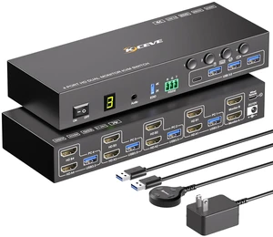 HDMI KVM Switch 2 Monitors 4 Computers 4K@60Hz EDID Simulation, 4 Port KVM Switch Dual Monitor with 4 USB 3.0 Ports for USB Peripherals, Audio, RS232, with Wired Remote, 12V Power and 4 USB Cables HDMI KVM Switch 2 Monitors 4 Computers 4K@60Hz EDID Simulation, 4 Port KVM Switch Dual Monitor with 4 USB 3.0 Ports for USB Peripherals, Audio, RS232, with Wired Remote, 12V Power and 4 USB Cables