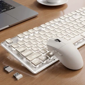 Wireless Keyboard and Mouse Combo, White Backlit, Rechargeable - White Wireless Keyboard and Mouse Combo, White Backlit, Rechargeable - White