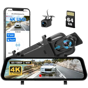 9.66'' IPS Mirror Dual Dash Camera, 4K Mirror Dash Cam with 1080P Backup Cam Supports WiFi APP, Touchscreen Dash Cam for Car with Reverse Assist,Parking Mode,Night Vision,64GB Card Included,Wide Angle 9.66'' IPS Mirror Dual Dash Camera, 4K Mirror Dash Cam with 1080P Backup Cam Supports WiFi APP, Touchscreen Dash Cam for Car with Reverse Assist,Parking Mode,Night Vision,64GB Card Included,Wide Angle