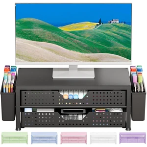 OPNICE Desk Organizer and Accessories, 2-Tier Computer Monitor Stand Riser with Drawer and 2 Pen Holders, Laptop Stand, Office Desk Accessories for Office Supplies, Matte Black OPNICE Desk Organizer and Accessories, 2-Tier Computer Monitor Stand Riser with Drawer and 2 Pen Holders, Laptop Stand, Office Desk Accessories for Office Supplies, Matte Black