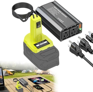 300W Power Inverter Compatible with Ryobi 18V Battery, DC 18V to AC 110V Battery Converter with PD 65W Type-C Fast Charging & 2 AC Outlets & 18W USB-A Port Portable Power Station for Camping 300W Power Inverter Compatible with Ryobi 18V Battery, DC 18V to AC 110V Battery Converter with PD 65W Type-C Fast Charging & 2 AC Outlets & 18W USB-A Port Portable Power Station for Camping