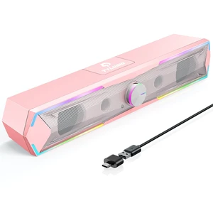 Tylubio Computer Speakers for PC Desktop, Flowing LED Under-Monitor Soundbar with Clear Stereo Sound, Bluetooth & USB 2-in-1 Audio Input, PC Speaker for Monitor Laptop, Pink Tylubio Computer Speakers for PC Desktop, Flowing LED Under-Monitor Soundbar with Clear Stereo Sound, Bluetooth & USB 2-in-1 Audio Input, PC Speaker for Monitor Laptop, Pink
