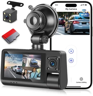NHOPEEW 3 Channel Dash Cam, Front Rear Inside 1080P Triple Car Camera NHOPEEW 3 Channel Dash Cam, Front Rear Inside 1080P Triple Car Camera