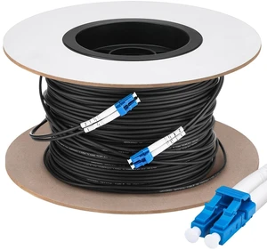 Threlaco 330ft (100 Meters) Fiber Lc to Lc Outdoor Armored Fiber Optic Internet Cable 9/125um Lc Single Mode Duplex Fiber Cable Jumper, Compatible with OS1/OS2, Low Friction LSZH, Black Threlaco 330ft (100 Meters) Fiber Lc to Lc Outdoor Armored Fiber Optic Internet Cable 9/125um Lc Single Mode Duplex Fiber Cable Jumper, Compatible with OS1/OS2, Low Friction LSZH, Black