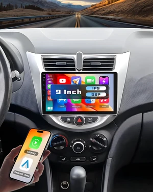 Hikity Double Din Car Stereo for Hyundai Verna Accent Solaris 2010-2016 9 Inch IPS Touch Screen Wireless Carplay Android Auto Car Radio DSP BT FM RDS SWC AHD Backup Camera Color Backlight Setti Hikity Double Din Car Stereo for Hyundai Verna Accent Solaris 2010-2016 9 Inch IPS Touch Screen Wireless Carplay Android Auto Car Radio DSP BT FM RDS SWC AHD Backup Camera Color Backlight Setti