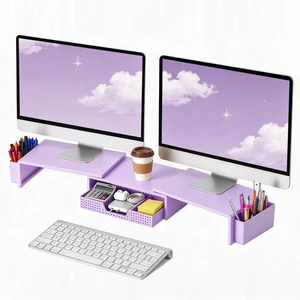 LEKETREE Dual Monitor Stand Riser with Drawer and 2 Pen Holders, Purple LEKETREE Dual Monitor Stand Riser with Drawer and 2 Pen Holders, Purple