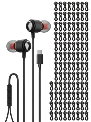 Ember 100 Pack USB C Headphones Wired Earbuds for iPhone 17 16 15 Pro Max, Bulk Type C Earbuds with Microphone for School Classroom Library, Wired USBC Headphones for iPad, Samsung Galaxy, Black Ember 100 Pack USB C Headphones Wired Earbuds for iPhone 17 16 15 Pro Max, Bulk Type C Earbuds with Microphone for School Classroom Library, Wired USBC Headphones for iPad, Samsung Galaxy, Black