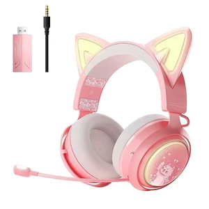 SOMIC Cat Ear Headphones, 2.4G/Bluetooth Wireless Gaming Headset for PS5, PS4, PC with RGB Lights and Retractable Mic, 10Hrs Playtime, 7.1 Surround Sound for Laptop, Smartphone-GS510 Pro - Pink SOMIC Cat Ear Headphones, 2.4G/Bluetooth Wireless Gaming Headset for PS5, PS4, PC with RGB Lights and Retractable Mic, 10Hrs Playtime, 7.1 Surround Sound for Laptop, Smartphone-GS510 Pro - Pink
