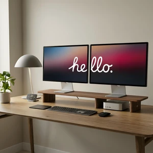 FISUA Walnut Dual Monitor Stand Riser - 43.3" Extra Long Wooden Monitor Stand for 2 Monitors, Desk Shelf Organizer for iMac, Laptop & Ultrawide Displays, Natural Wood Grain FISUA Walnut Dual Monitor Stand Riser - 43.3" Extra Long Wooden Monitor Stand for 2 Monitors, Desk Shelf Organizer for iMac, Laptop & Ultrawide Displays, Natural Wood Grain