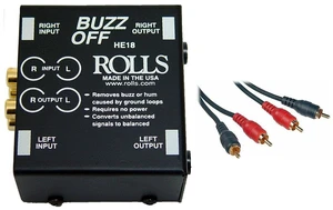 Rolls HE18 Buzz Off 2-Channel Hum and Buzz Remover with 2 RCA Male to 2 RCA Male Dual Audio Cable 3' Rolls HE18 Buzz Off 2-Channel Hum and Buzz Remover with 2 RCA Male to 2 RCA Male Dual Audio Cable 3'