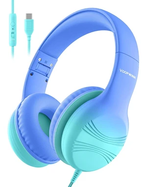 Voopwink USB Type C Kids Headphones, Wired Headphones for Kids with Microphone 85/94dB Volume Limit, Stereo Sound Portable Over Ear Headphones for School/Travel/Tablet/iPad, Gradient Blue Voopwink USB Type C Kids Headphones, Wired Headphones for Kids with Microphone 85/94dB Volume Limit, Stereo Sound Portable Over Ear Headphones for School/Travel/Tablet/iPad, Gradient Blue