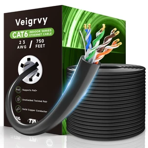 Veigrvy Cat 6 Bulk Ethernet Cable 750 ft, 23AWG Solid Bare Copper, High Speed Cat6 Network LAN Cable with RJ45 Connector, 550MHz 10Gbps, PoE+, UTP, Compatible with Router, Modem, Gaming, PC, Black Veigrvy Cat 6 Bulk Ethernet Cable 750 ft, 23AWG Solid Bare Copper, High Speed Cat6 Network LAN Cable with RJ45 Connector, 550MHz 10Gbps, PoE+, UTP, Compatible with Router, Modem, Gaming, PC, Black