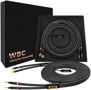 WORLDS BEST CABLES 6 Foot Ultimate - 8 AWG - Ultra-Pure OFC - Premium Audiophile HiFi Speaker Cable Pair with Eminence Gold Banana (x2) & Spade (x2) Plugs & Carbon Tweed Jacket WORLDS BEST CABLES 6 Foot Ultimate - 8 AWG - Ultra-Pure OFC - Premium Audiophile HiFi Speaker Cable Pair with Eminence Gold Banana (x2) & Spade (x2) Plugs & Carbon Tweed Jacket